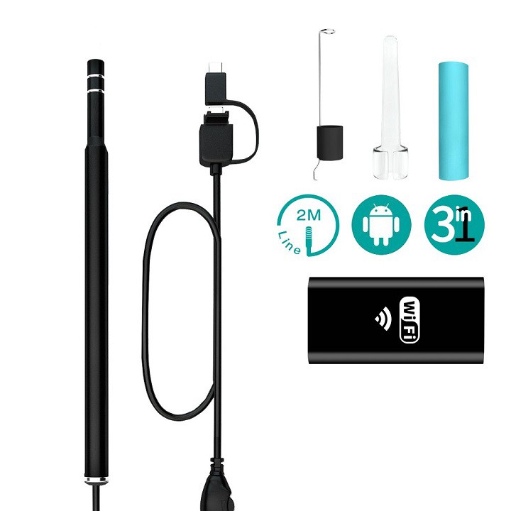 Camera nội soi tai mũi họng WiFi HD Visual Earwax Clean Tool iw99B kèm khăn lau và ví đựng bằng da