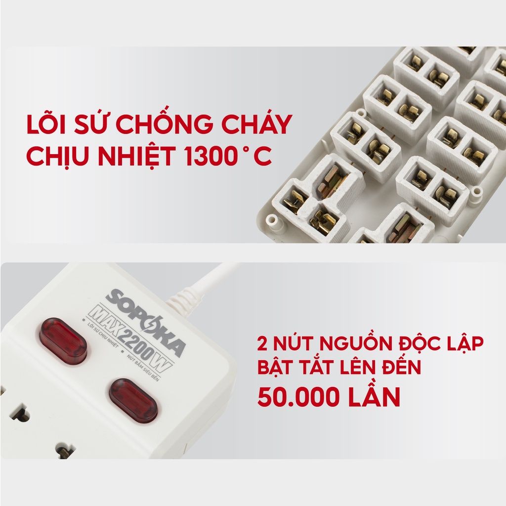 Ổ Cắm Điện Đa Năng Thông Minh 10Y SOPOKA 10 Lỗ Có Công Tắc Dây Dài 2M 4M 6M Chống Nước Chống Giật An Toàn Khi Đi Du Lịch