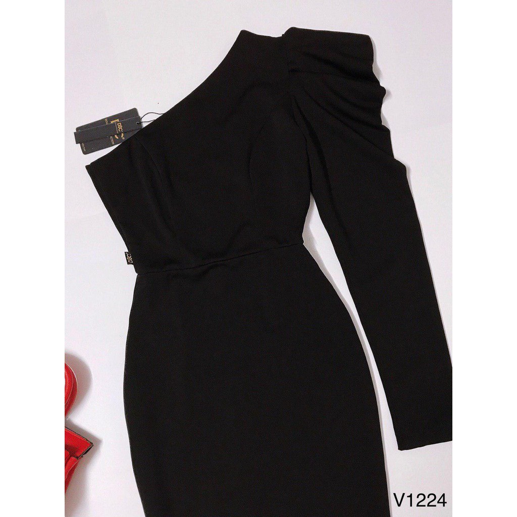 [ xả kho ] MiD Đầm đen body tay bồng lệch vai V1224 Mie Design kèm ảnh thật