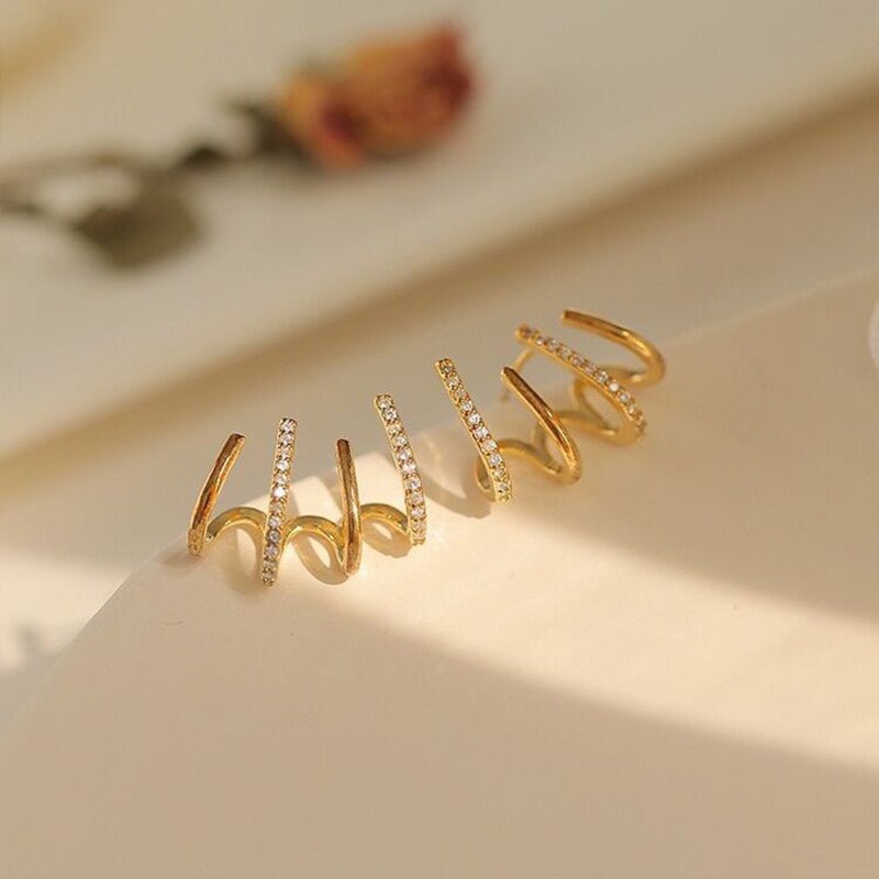 Khuyên Tai Hợp Kim Bốn Vòng Đính Đá Zircon Màu Vàng/Bạc Thời Trang Cho Nữ