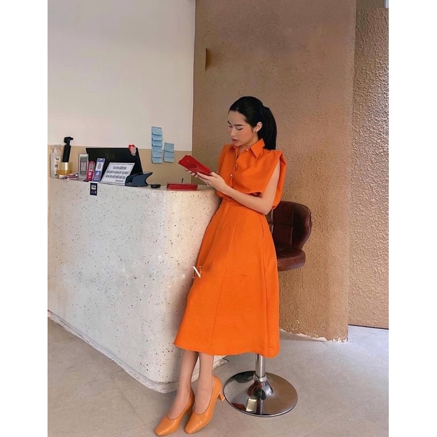 Set áo không tay cánh dơi kèm chân váy dài dáng xoè chữ A nữ