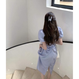 Đầm Lụa Là Khoét Eo Tay Phồng Sang Trọng