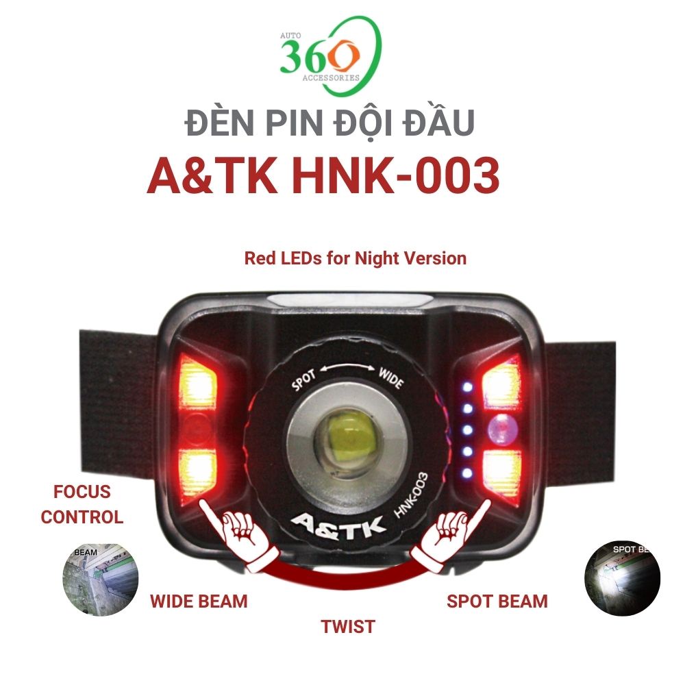 Đèn pin đội đầu A&TK HNK-003 đèn đội đầu siêu sáng chống nước cảm biến chuyển động 3.7V 1800mAh | BigBuy360 - bigbuy360.vn