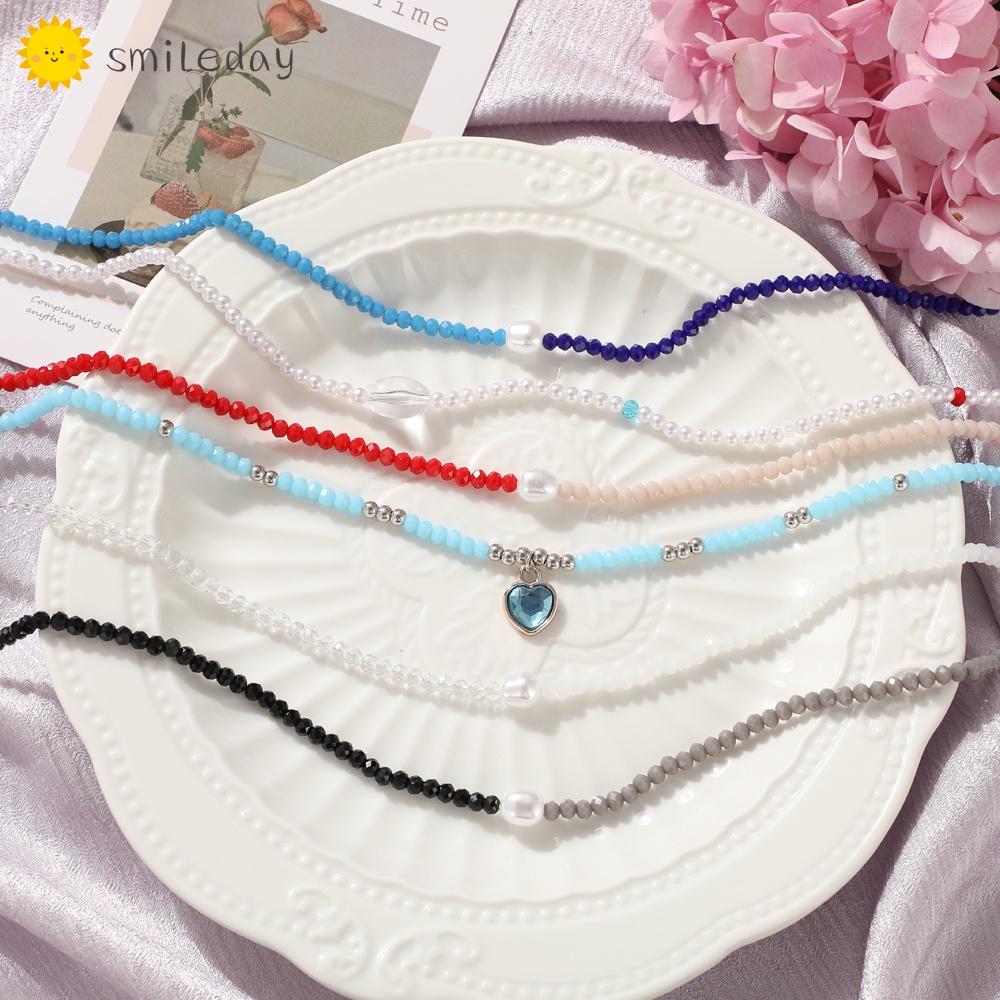 Dây chuyền/ vòng tay Smileday xỏ hạt cườm hai màu đơn giản thời trang Hàn Quốc
