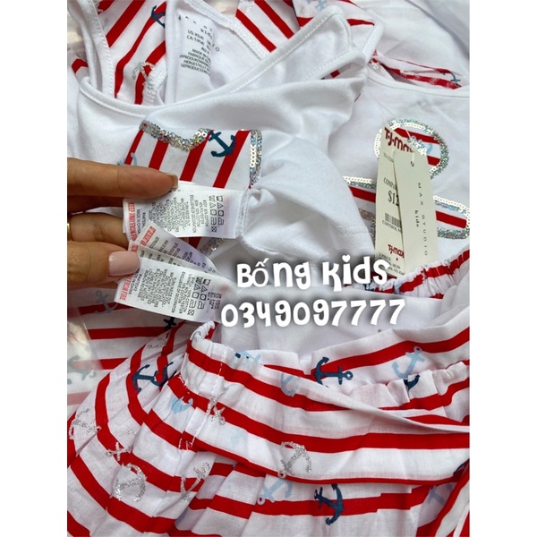 Set Váy Bé Gái Mỏ Neo Kẻ Đỏ MAX