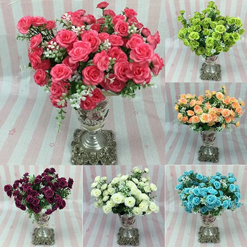 Bó 5 nhánh gồm 15 hoa hồng giả, chất liệu nhung, để trnag trí