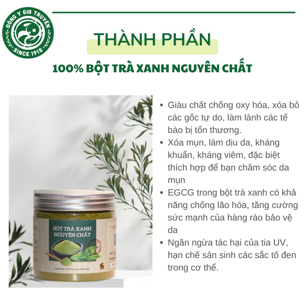 Bột trà xanh matcha hữu cơ nguyên chất đắp mặt nạ, làm bánh - Dưỡng da, hết mụn, giảm thâm Đông y gia truyền Thông Cát