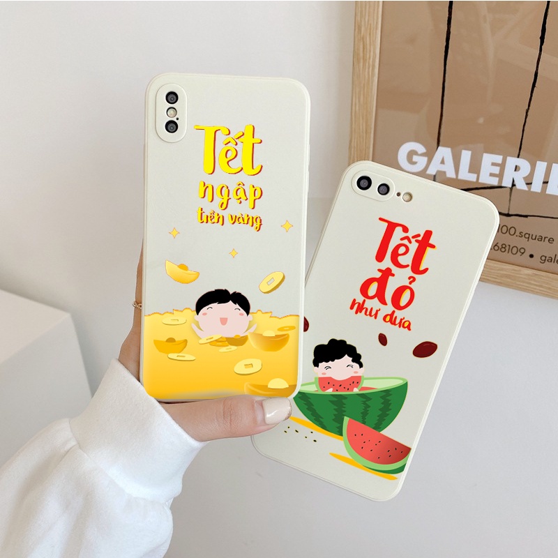 Ốp iphone Tết Đỏ Như Dưa cạnh vuông chống sốc bảo vệ cam ip 11 7plus 8plus x xsmax 11pro max 12pro12promax 13promax e119