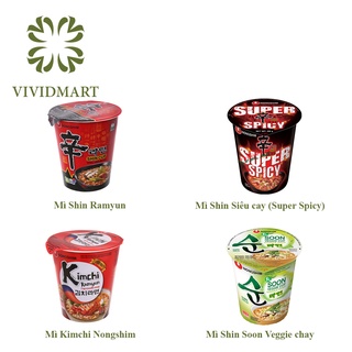 [Ly lẻ] MÌ CUP NONGSHIM HÀN QUỐC 4 VỊ: SHIN RAMYUN CAY, SHIN RED SIÊU CAY, SOON VEGGIE CHAY, KIM CHI – 68g/HỘP