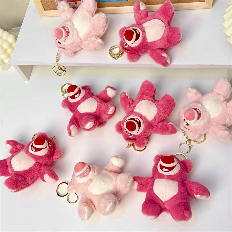 MÓC KHÓA GẤU LOTSO MỈM CƯỜI HỒNG, ĐỎ DỄ THƯƠNG
