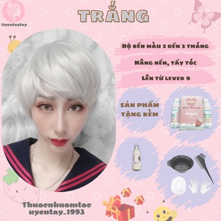 Thuốc nhuộm tóc nam nữ MÀU TRẮNG nhuộm tại nhà tặng kèm oxy trợ nhuộm và bộ 7 món hỗ trợ nhuộm