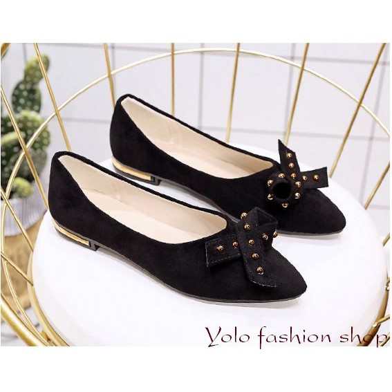 [OD9] Giày bệt búp bê nữ đế bằng da lộn đính nơ xinh xắn hàng QC cao cấp - Kèm hình thật | BigBuy360 - bigbuy360.vn