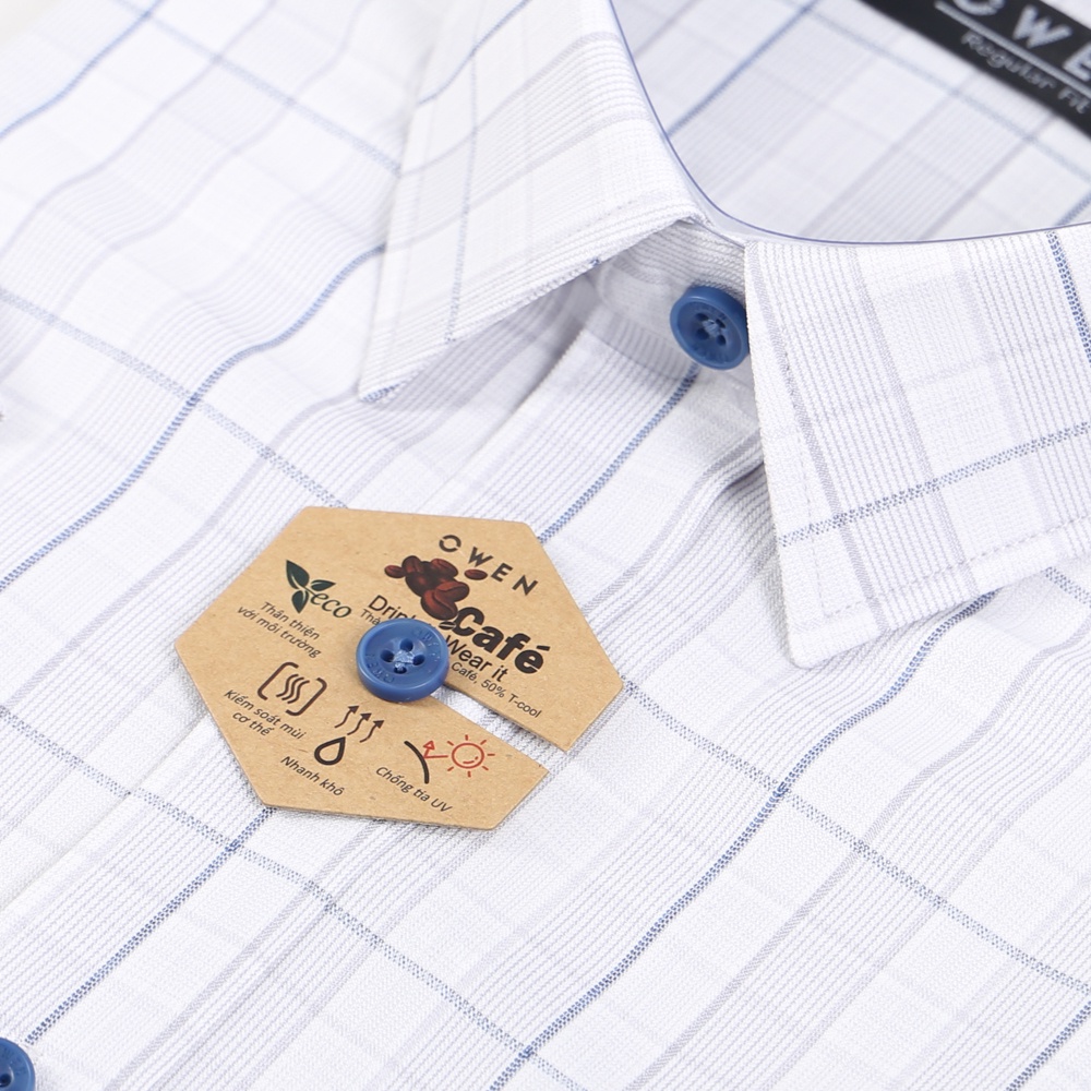 Áo sơ mi ngắn tay Nam Owen Café Regular Fit kẻ Ghi xanh - AR220104NT