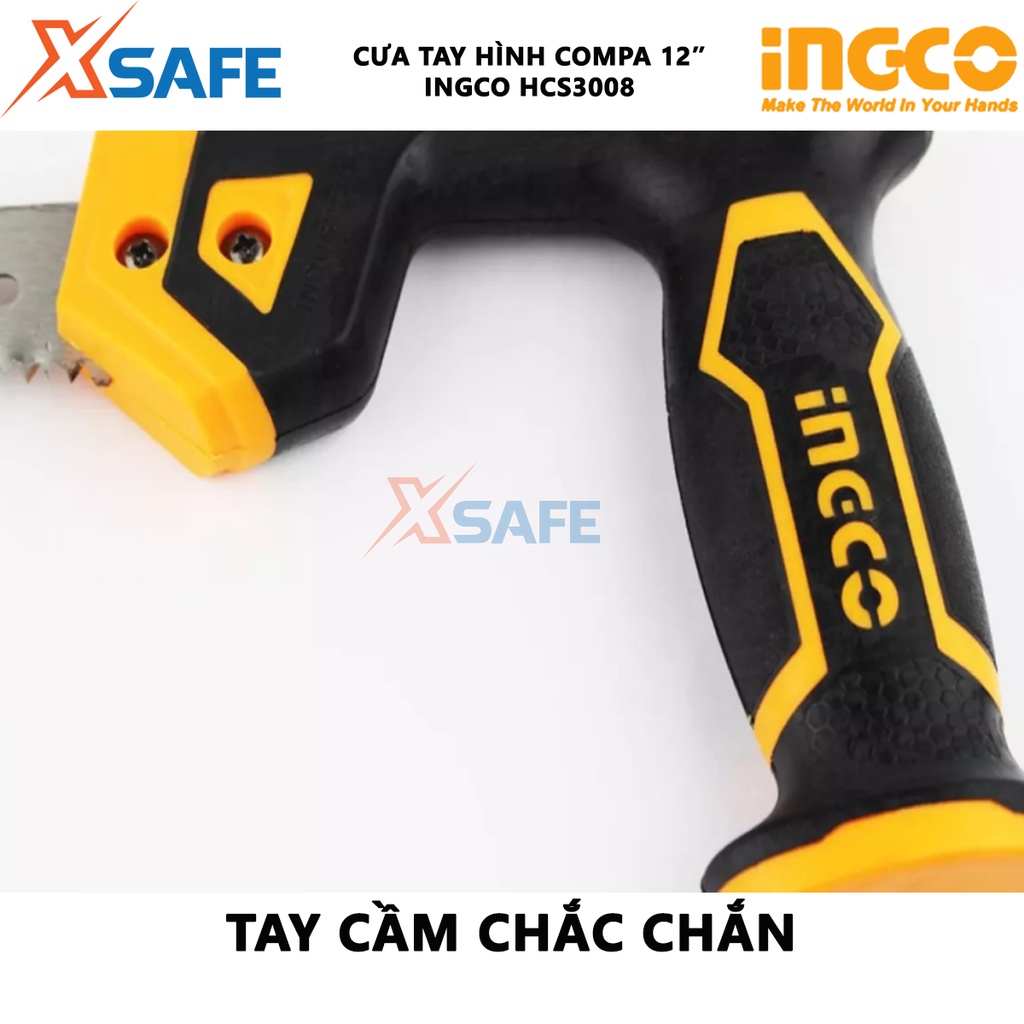 Cưa tay hình compa INGCO HCS3008 Cưa tay size 12&quot;/300mm, chất liệu Taiwan SK5, 7 răng cưa/inch, răng cưa chịu nhiệt tốt