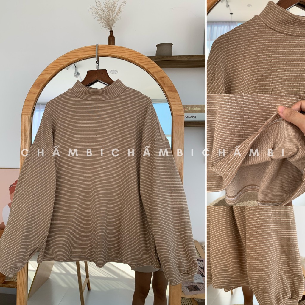 [Mã WARN30 hoàn 15% xu đơn 150k] Áo Len Dáng Rộng Tay Bồng Kẻ Ngang Cổ 3 Phân Freesize<55kg - A.072 | BigBuy360 - bigbuy360.vn