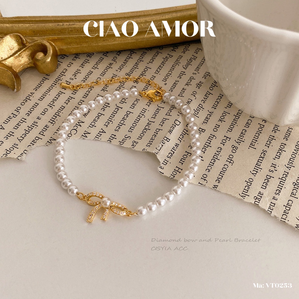 Vòng tay nữ, lắc tay ngọc đính nơ dễ thương trang sức Ciao Amor - VT0253