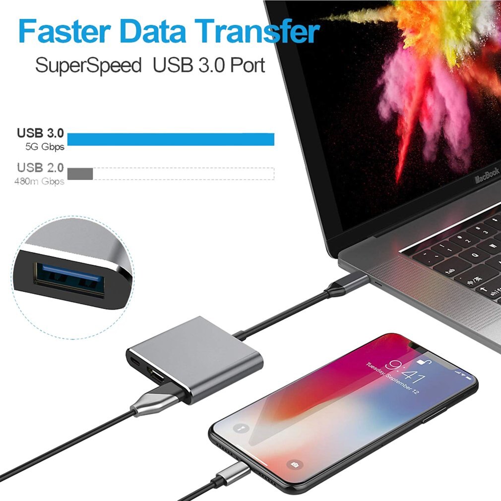 Bộ Chuyển Đổi Hub Usb 3.1 Type C Sang Usb-C 4k Hdmi Usb 3.0 Cho Apple Macbook Plug And Play Ce