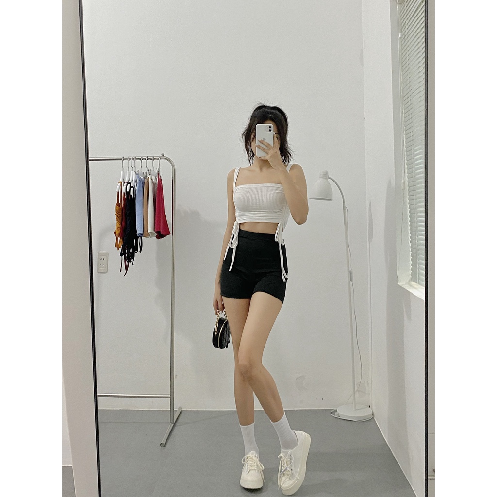 Quần short nữ HHVINTAGE kiểu lưng cao dáng ôm thun co giãn Biker A28