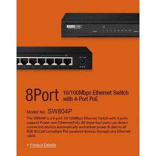 Switch 8 cổng 10/100Mbps với 4 cổng PoE