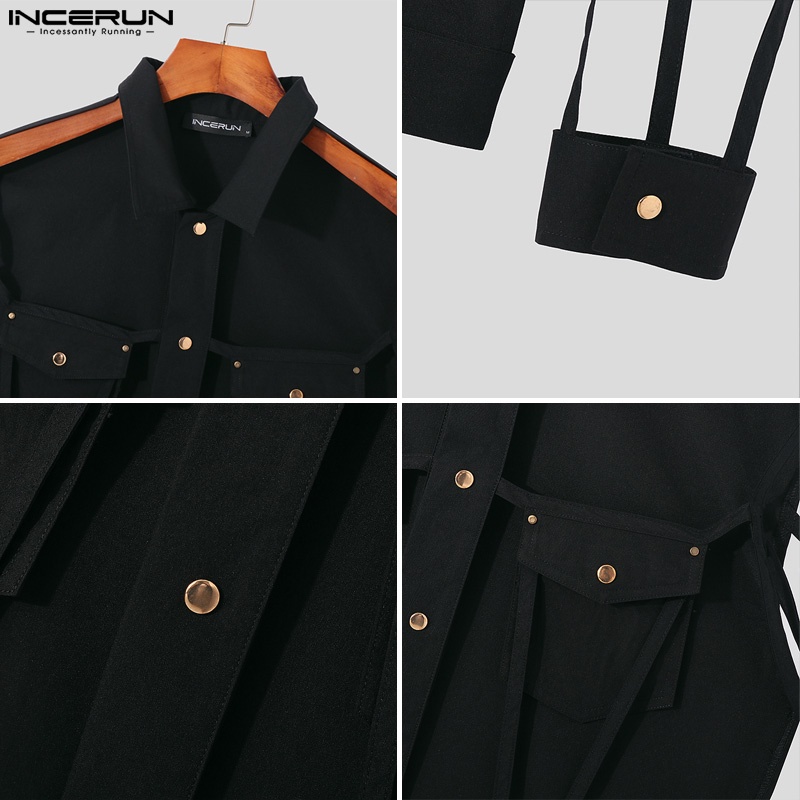 Áo sơ mi INCERUN nam dài tay cài nút độc đáo kích thước S-5XL