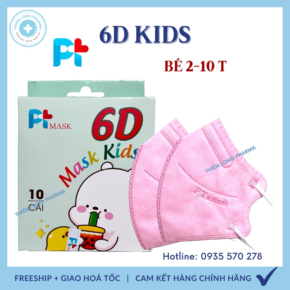 Khẩu trang trẻ em 6D  4 lớp vải 4S kháng khuẩn siêu mịn cho bé hàng chính hãng công ty Phương Tuyến