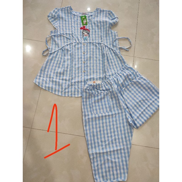 Đồ bộ bầu lửng chất kate mềm, khó nhăn sọc carô.