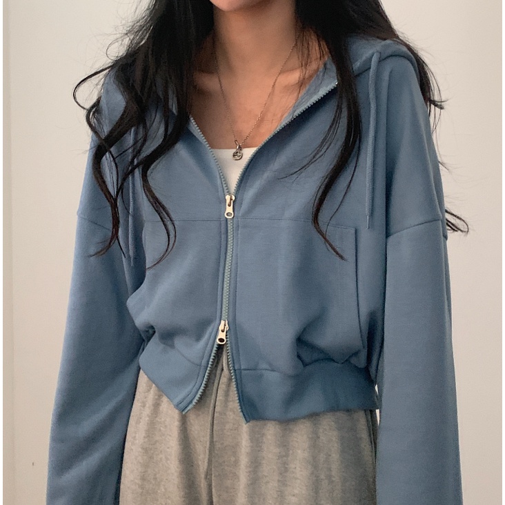 Áo khoác hoodie zip crop top Brandi/Sugar Powder order chính hãng Hàn Quốc