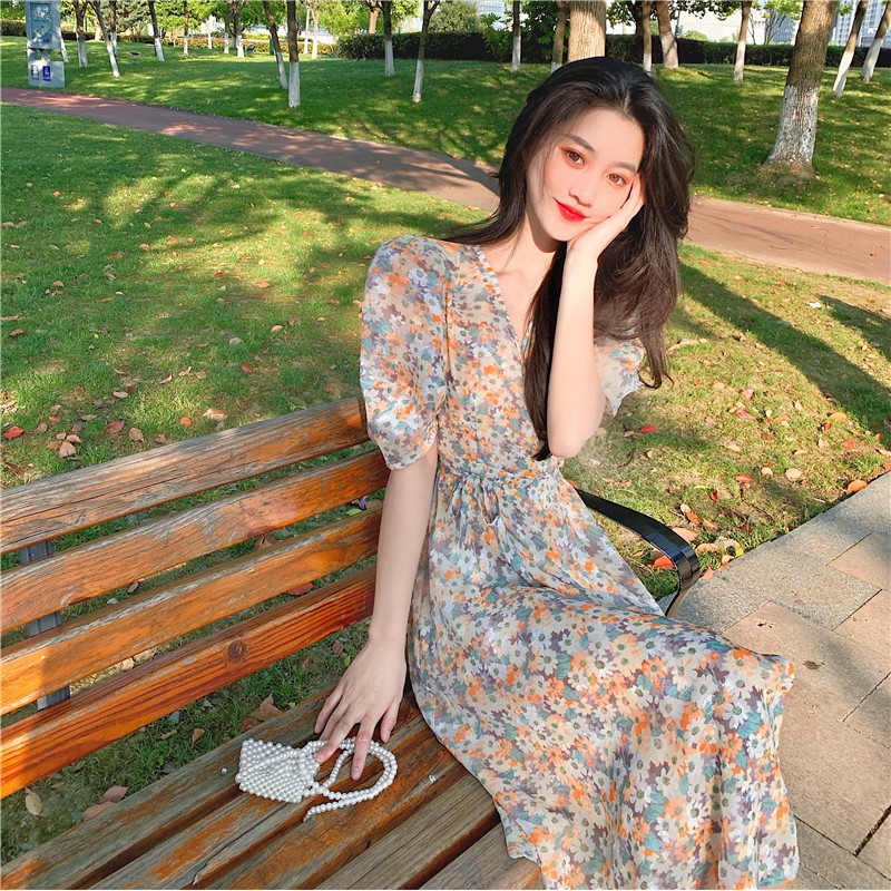 [Mã HANGXINH1 giảm 50k đơn tối thiểu 200k] Váy hoa nữ mẫu mới phong cách vintage hàng Quảng Châu cao cấp V125 (KÈM ẢNH T | BigBuy360 - bigbuy360.vn