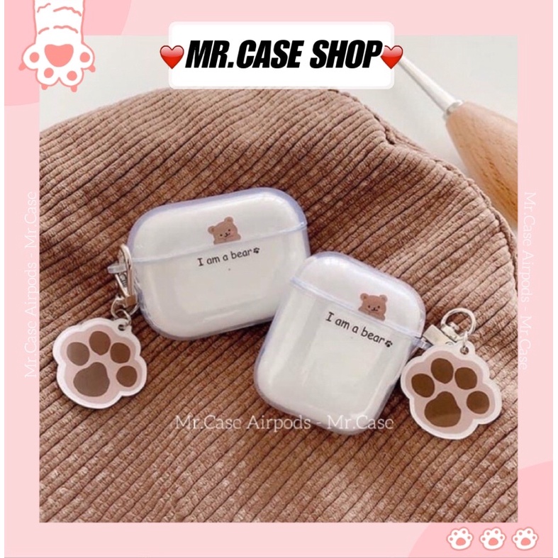 Case Airpods 1/2 Pro Hình Gấu Tim Móc Bàn Chân Xinh