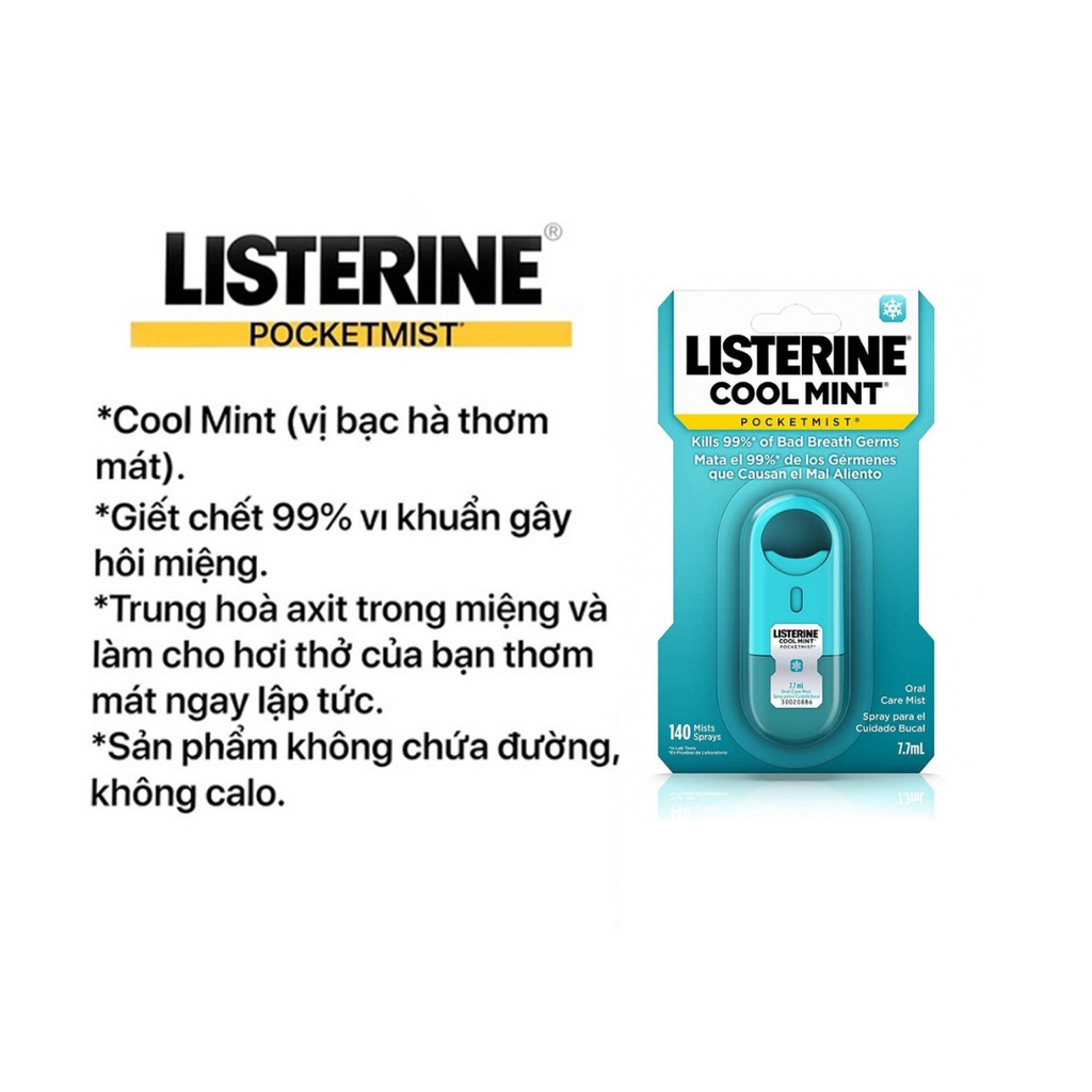 [ LISTERINE HÀNG MỸ ] Xịt/Phiến ngậm thơm miêng - Cool mint pocket mist | Giúp tự tin hơn trong giao tiếp