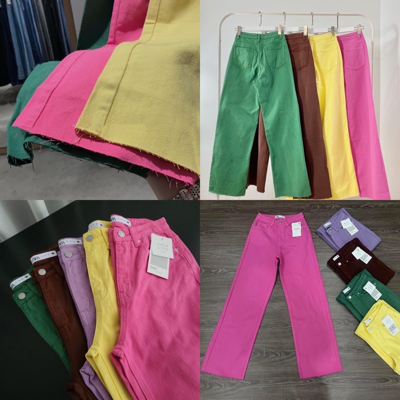 Quần Jean Suông Ống Rộng Dáng Dài Lai Cắt Lưng Cao Jeans Cotton Màu Hot Trend 2022