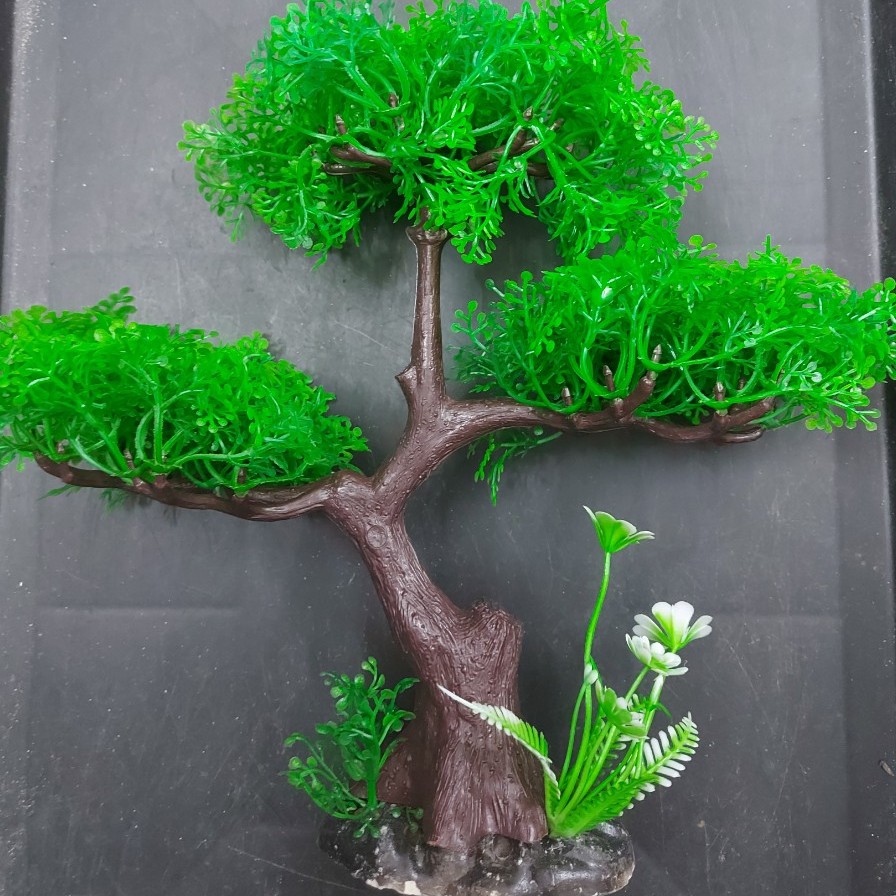 Cây nhựa trang trí bể cá: mẫu bonsai 3 tán