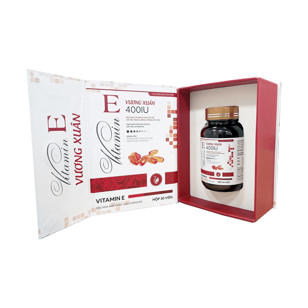 Viên Uống Bổ Sung Vitamin E Đỏ Giúp Làm Đẹp Da Làm Chậm Lão Hóa Da Vương Xuân Vitamin E - Hộp / 30 viên