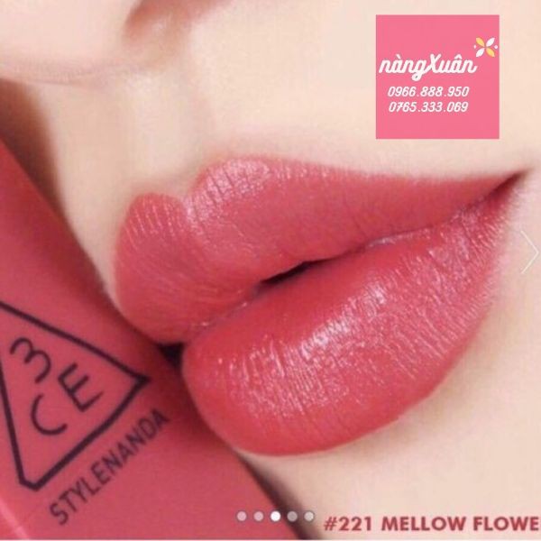 (CAM KẾT CHUẨN AUTH, TEM HIDDEN TAG) Son thỏi 3CE Lip Color 221 Mellow Flower - Hồng Đất