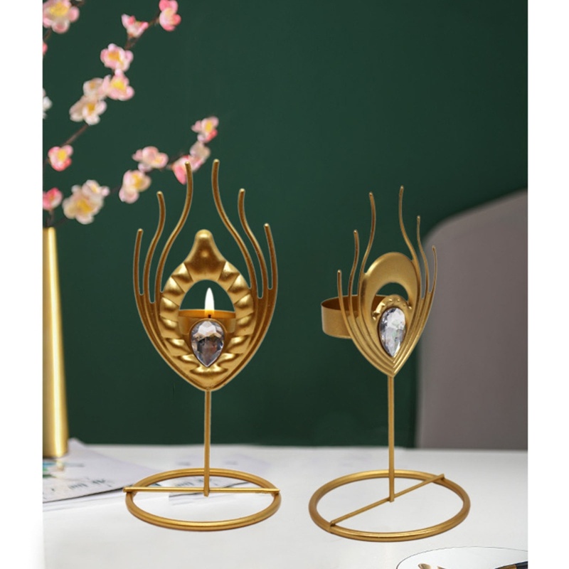 Giá Đỡ Nến Hình Lông Vũ Bằng Sắt Màu Vàng Kim Trang Trí Phòng Bếp