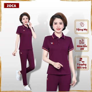 Bộ thể thao nữ trung niên cộc tay,Đồ bộ thể thao nữ chất cotton co giãn 4 chiều thoáng mát_( có ảnh thật ) BAV