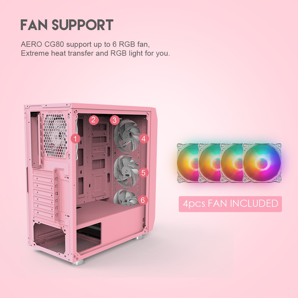 Vỏ Case Máy Tính Mặt Bên Kính Cường Lực FANTECH CG80 AERO Tặng Kèm 4 Quạt LED RGB - Hãng Phân Phối Chính Thức