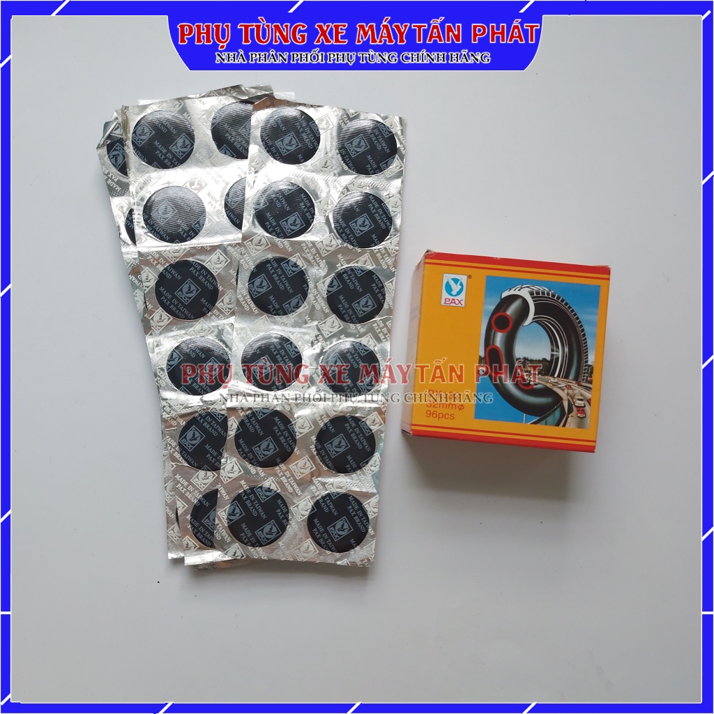 Hộp 96 miếng Tròn 32mm Chuyên Vá Vỏ - Ruột Xe Máy Ô tô Xe Hơi Lốp Không Ruột Chính Hãng Tawan - Đài Loan