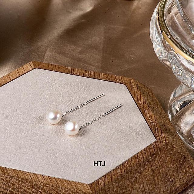 Bông tai bạc nữ gắn hạt châu dài xinh xắn - Khuyên tai Bibi silver - BBS