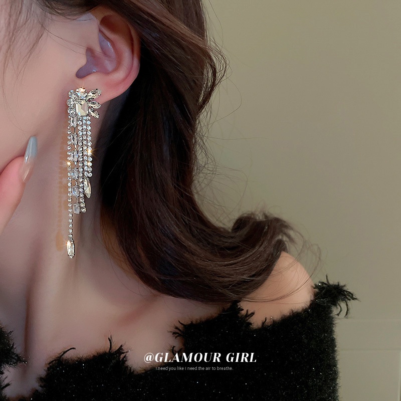 Bông Tai Mạ Bạc Đính Đá Zircon Tua Rua Thời Trang Phong Cách Hàn Quốc