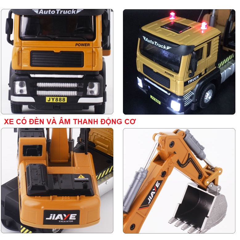 Mô hình xe cẩu xúc đồ chơi trẻ em xe có âm thanh và đèn được làm bằng hợp kim nhựa tỉ lệ 1:50