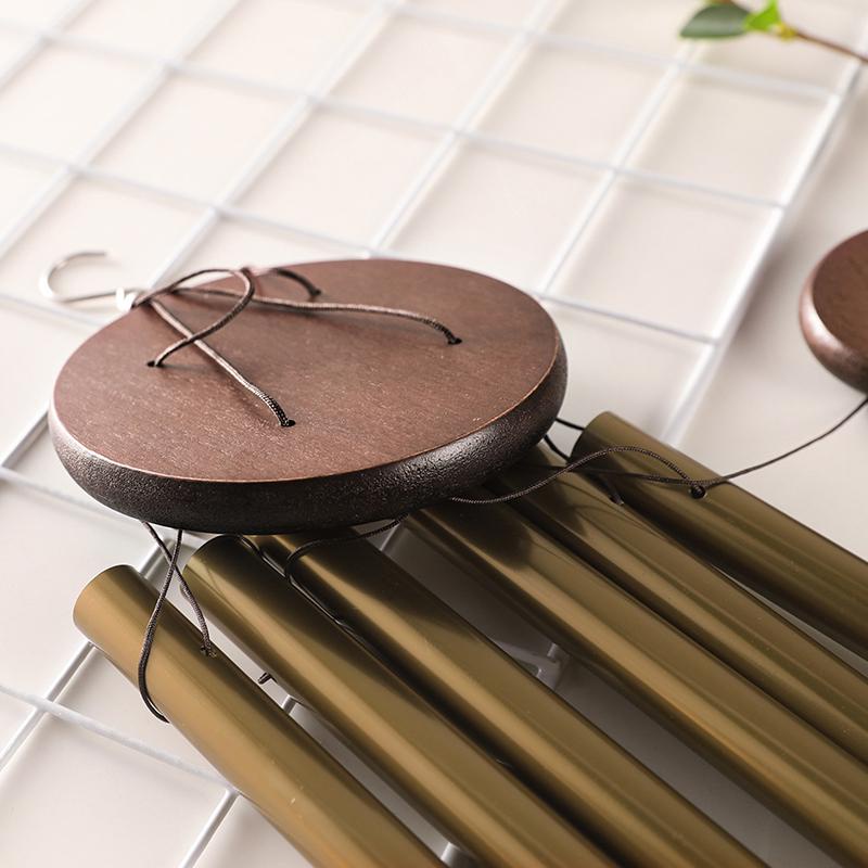 Chuông Gió Kim Loại Phối Gỗ Gụ Thiết Kế Sáng Tạo Trang Trí Nhà Cửa