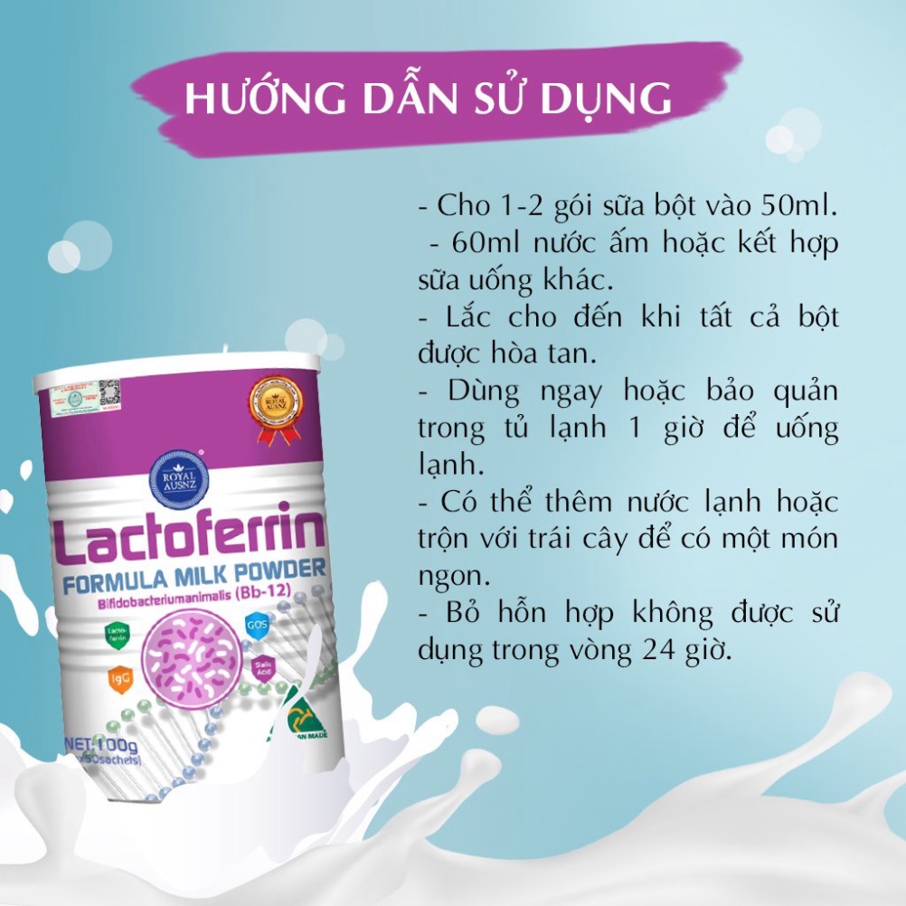 [Combo 2 Sữa Tặng Quà] Sữa Bột Hoàng Gia Úc Lactoferrin Formula Milk BB-12 Tăng Cường Hệ Miễn Dịch ROYAL AUSNZ 100g