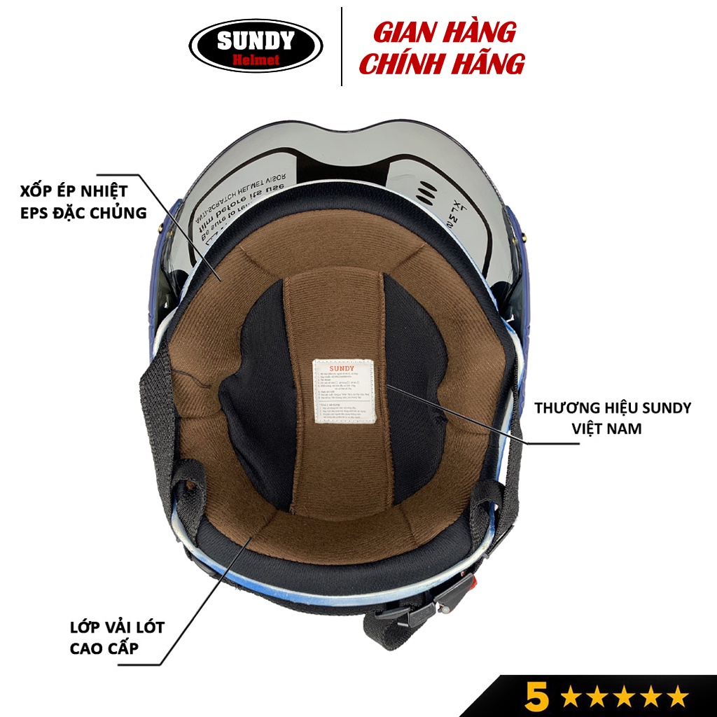 Mũ bảo hiểm nửa đầu có kính SUNDY HP-02K an toàn, thời trang, màu đỏ đô cá tính, Freesize (vòng đầu 55-59cm)