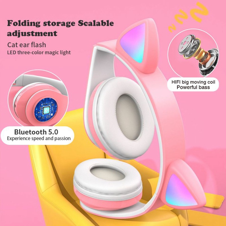 BB Diy - Tai Nghe Mèo Dễ Thương Giá Rẻ Siêu Cute Headphone Chụp Tai Bluetooth 5.0 P47M Không Dây