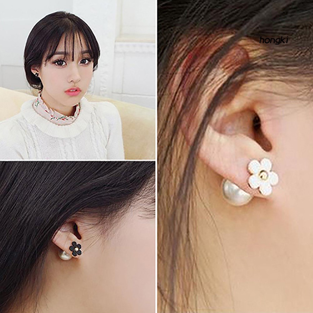 Bông Tai Mạ Vàng Hình Hoa Đính Ngọc Trai Giả Xinh Xắn