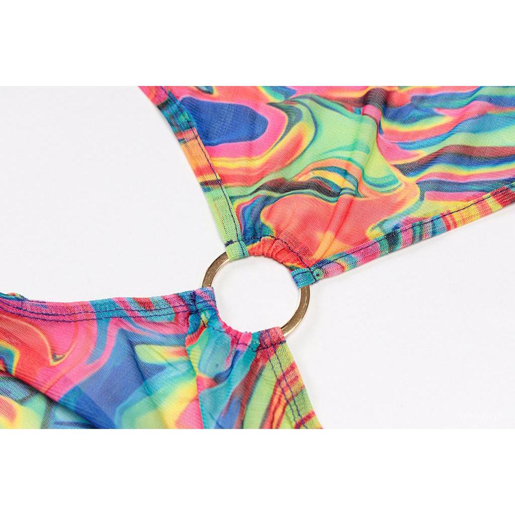 Đầm Lưới Tay Dài Dáng Ôm Phối Vòng Nhẫn Xuyên Thấu Nhiều Màu Quyến Rũ Cho Nữ D2zW