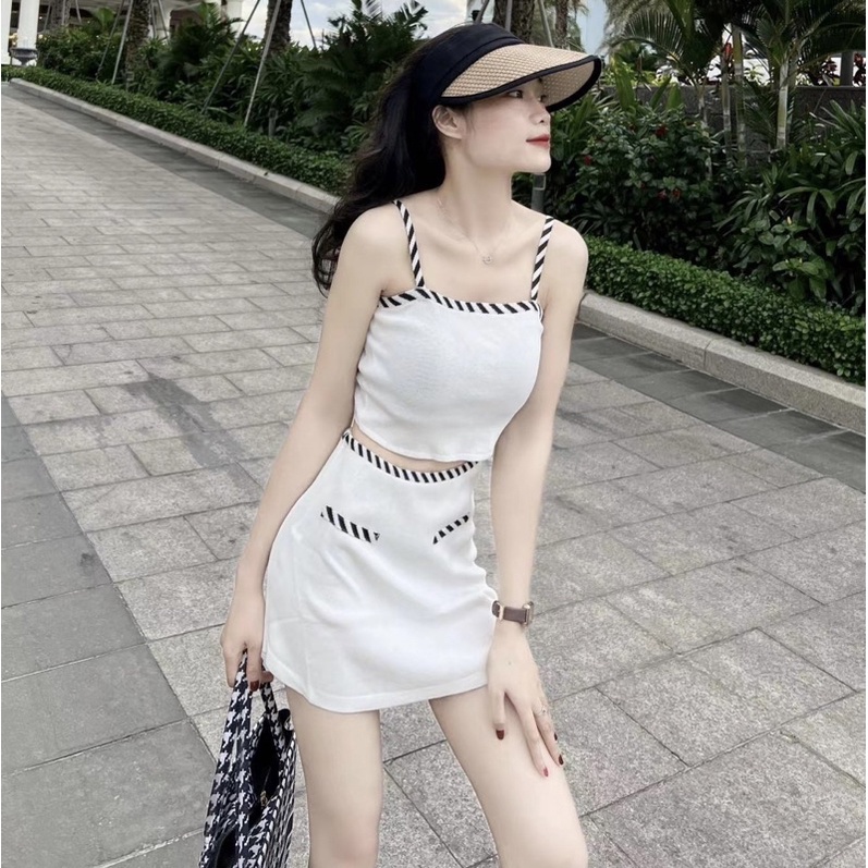 SET ÁO 2 dây viền vằn siêu xinh ( ảnh tự chụp 100%)