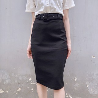 Chân váy công sở dài bigsize kèm belt màu đen dài 63cm CR63V39 [size từ 48-85kg]
