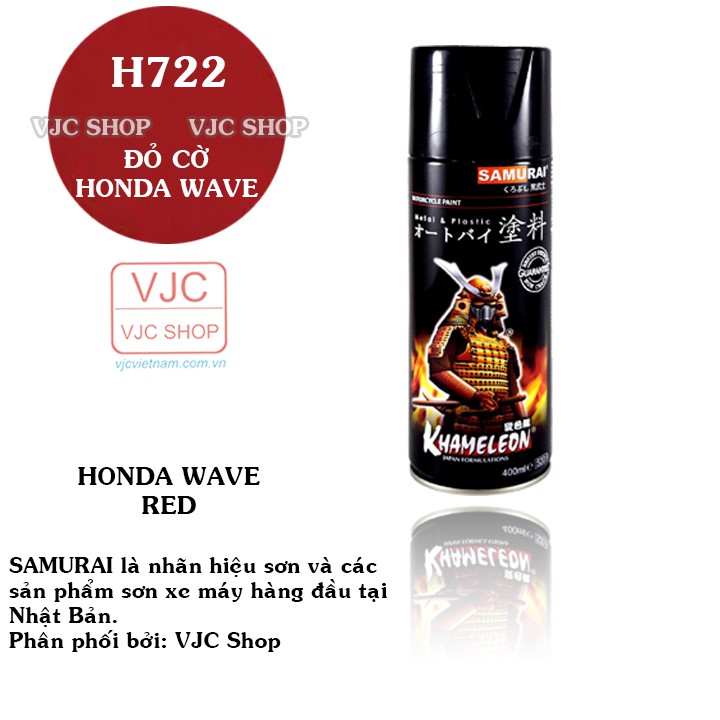 Chai sơn xịt sơn xe máy cao cấp SAMURAI sơn màu đỏ cờ Honda Wave mã H722 dung tích 400 ml